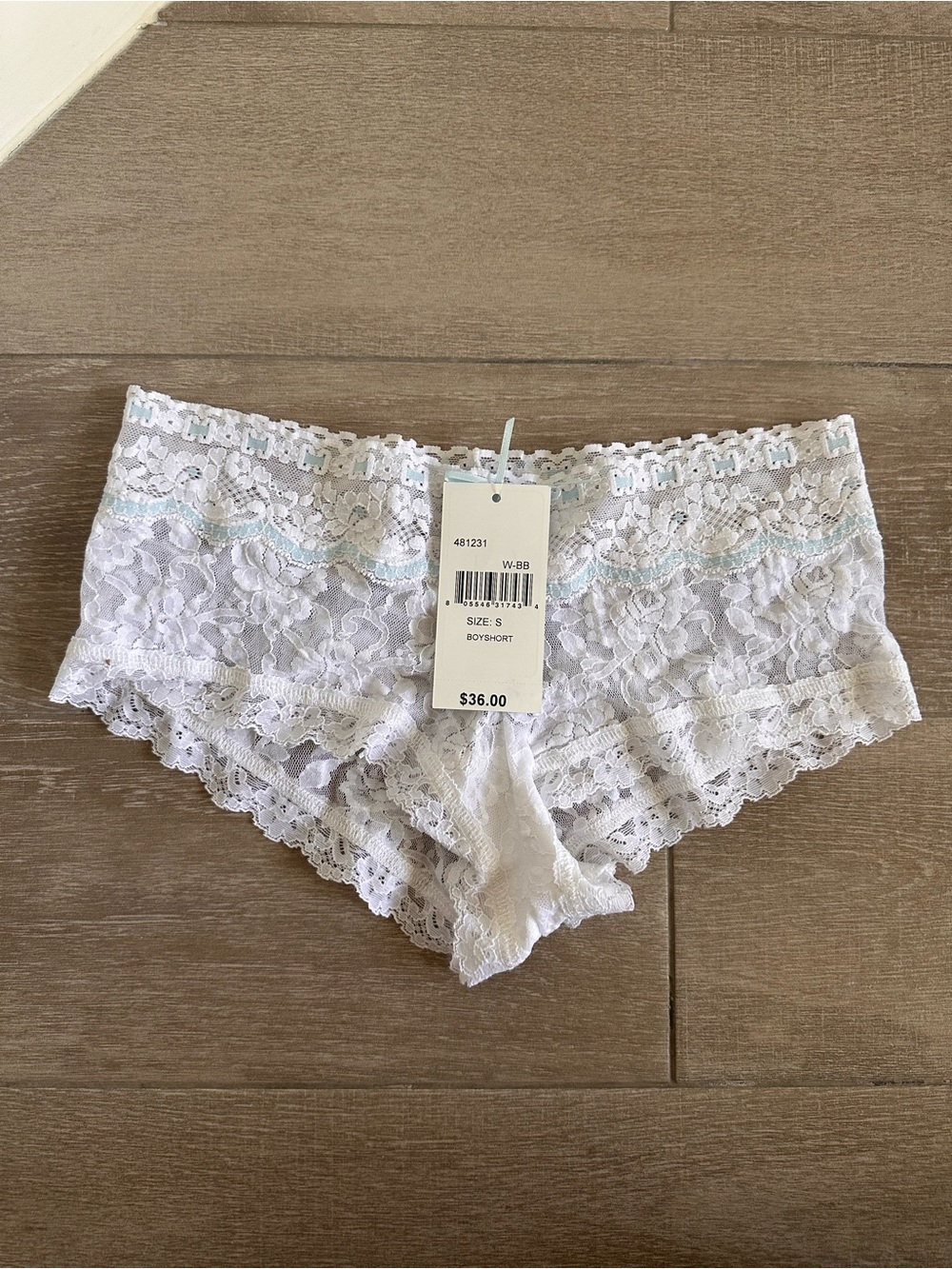 Hanky Panky Bridal - white lace hipster w cute blue ribbon